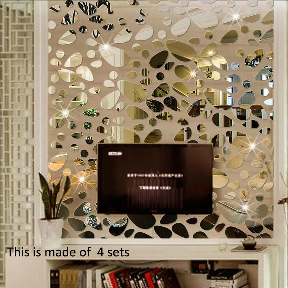 FUNLIFE مرآة ملصق مائي قشر و عصا الجدار ملصق الديكور 3D حصوه مرآة جدار صائق للمنزل الديكور