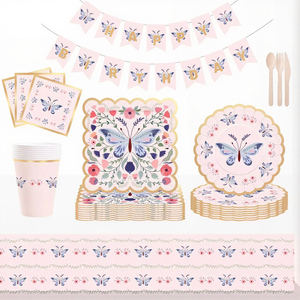 Assiettes de fête d'anniversaire personnalisées DAMAI sur le thème du papillon rose avec bord doré, ensemble d'assiettes jetables, ensemble d'assiettes en papier pour fête d'anniversaire - Product Image 3