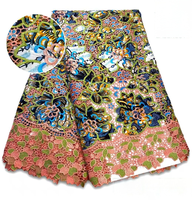 Kain Ankara Wax Cetak Nigeria Berkualitas Tinggi 3D 5 Yard, Batik Super Grand Afrika Bordir Renda Emas, Bernapas, Cocok untuk Pernikahan