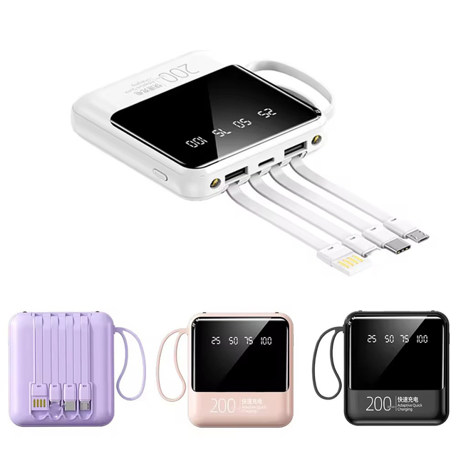 Portable Mini Charger Mobile Power Banks With Built-in Cables Fast Charging Power Bank Thin Powerbank 10000mAh Custom Gift LOGO