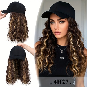 Parrucca Sintetica Nera Lunga Ondulata con Extension e Cappello da Baseball Regolabile per Donne - Product Image 1