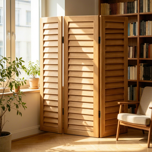 Separador de Ambientes Plegable de Madera, 3 Paneles, Diseño Bohemio Hecho a Mano, Pantalla de Privacidad Multifuncional Opaca para Sala de Estar y Dormitorio - Product Image 1
