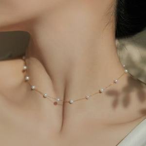 女性用ゴールドメッキパールネックレス女性用18Kゴールドチョーカーネックレス女性用シンプルパールジュエリーギフトファッション - Product Image 3