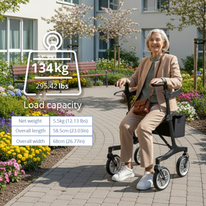 특수 탄소 섬유 4륜 보행 보조기(롤레이터) 재활 환자용 야외 이동 보조기구 높이 조절 가능 시트 및 가방 포함 - Product Image 4