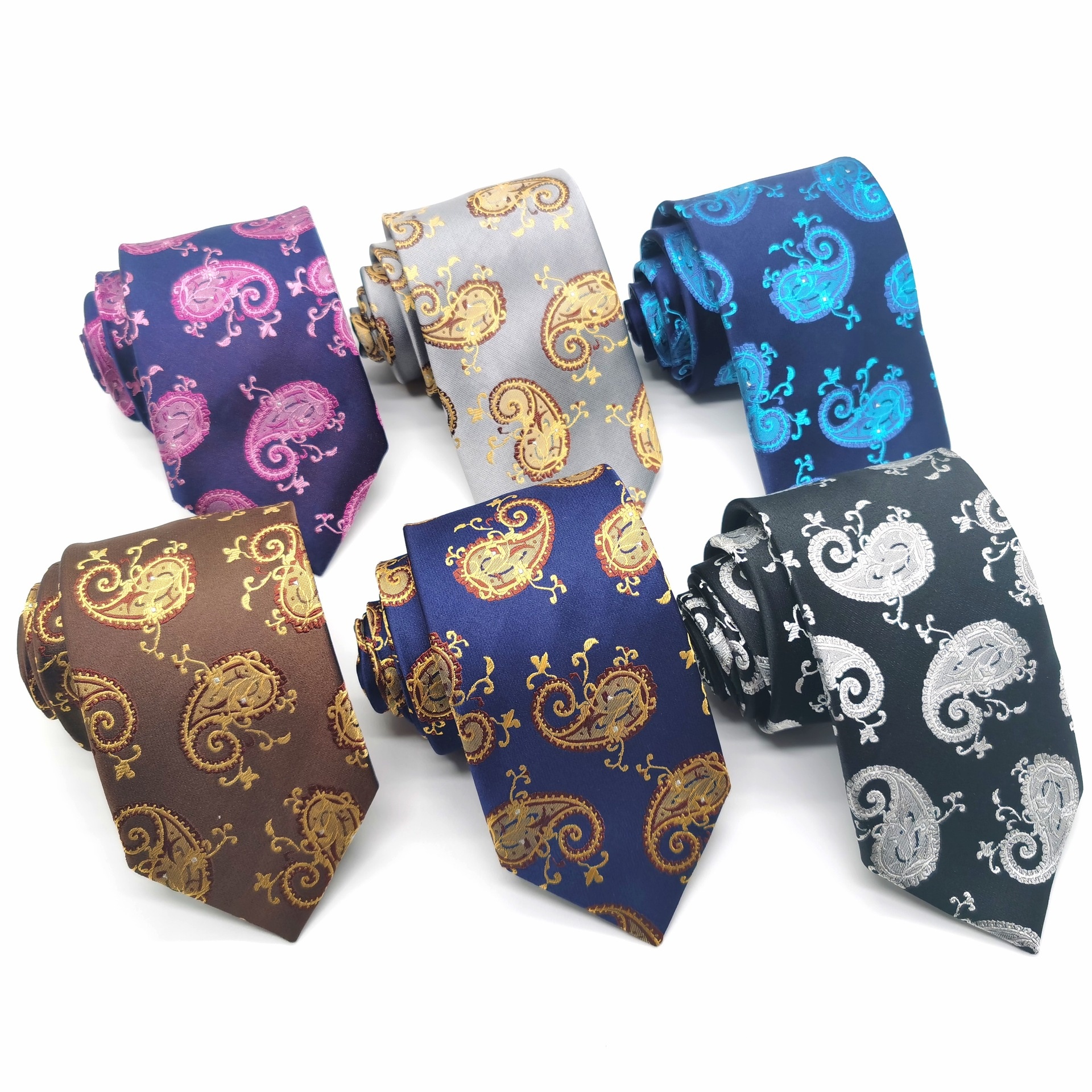 High-End Fashion 8cm Paisley Silk Tie for Men Business Polyester Tie with Striped and Geometric Pattern for Work and Wedding