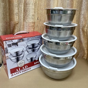 Ensaladera Multicolor para Cocinar Mezclar Hornear Servir Acero Inoxidable Mezclador Cuencos Con Tapas Juego de 5 - Product Image 4