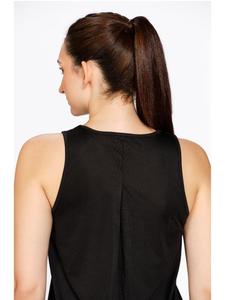 Black Polyester Workout Tank <b>Top</b> for Women Munns & Mars Solid Box Pleated Activewear Sports Shirt with Sleeveless Design for Gym - Product Image 2