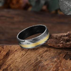 Mode 8Mm Zwart Goud <span class=keywords><strong>Damascus</strong></span> Stalen Ringen Voor Mannen Trouwring Geborsteld Afwerking Pip Cut Comfort Fit Verlovingsfeestringen - Product Image 6