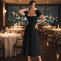 Gaun Fashion Mewah Gaya Prancis Model Empire Waist Berdetail Tali, Kerah Mandarin, Anti-Statik, Kasual Elegan Musim Panas Terlaris 2026