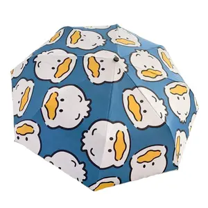 Kleine Kinder Regenschirm UV Sonnenschirm CUte Ente Muster Klarer Regenschirm Automatische und Mini Faltbare Mädchen Sonnenschirm Regen Frauen