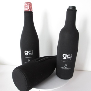 パーソナライズされた黒ネオプレンロングネッククーラーバッグジッパー付きビールシャンパンワインシルバーロゴ-ロングネックワインクーラー - Product Image 5