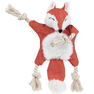 Giocattolo per Cani a Forma di Volpe Arancione in Peluche con Squeaker, Senza Imbottitura, Resistente, con Occhi Ricamati e Corda di Cotone - Product Image 1