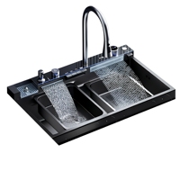 Évier de cuisine KEGAO en acier inoxydable 304, avec affichage numérique à 5 touches, robinet cascade double, pour lavage de légumes, design de luxe
