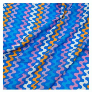 Shaoxing textile ผ้าเรยอน100% 45S ผ้าทอลายคลื่นสีฟ้าพิมพ์ดิจิตอลสำหรับชุดเดรส