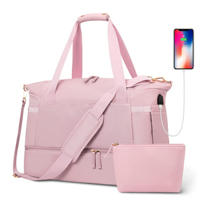 Custom Logo Spend the Night Weekend Tote Duffel <strong>Bag</strong> Foldable Waterproof Gym <strong>Sports</strong> Pink Travel Duffle <strong>Bag</strong> for <strong>Women</strong> Men Girls - Product Image 2