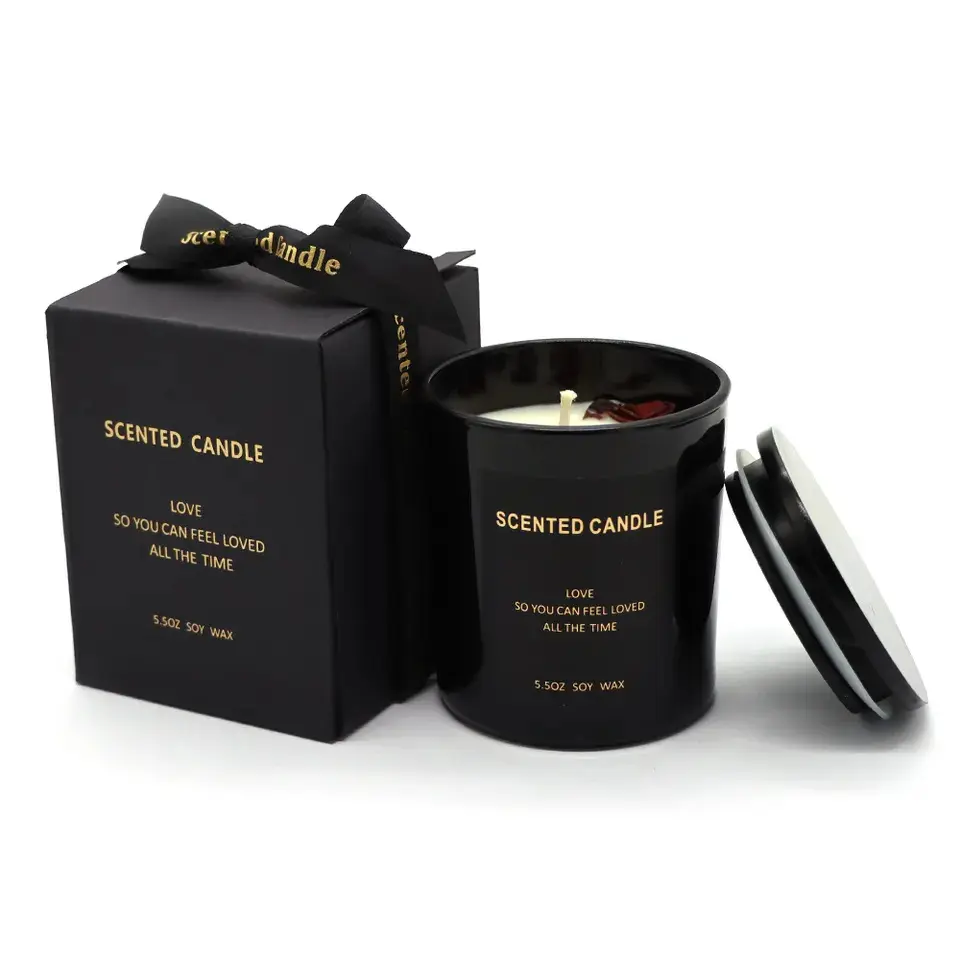 Nueva vela perfumada de vidrio negro mate personalizada al por mayor Popular etiqueta privada con aromas de flores secas para regalo decoración del hogar