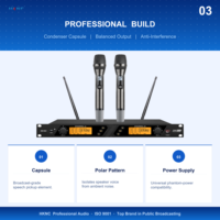 Système de microphone sans fil UHF double canal, 200 canaux, synchronisation IR, micro portable en métal, longue autonomie de la batterie, pour église, conférence, karaoké