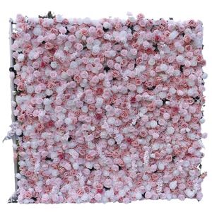 Mur de fleurs de mariage de style européen 8ft x 8ft, lotus rose 5D, décoration enroulable - Product Image 3