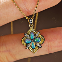 Collier Peishang Vintage en Argent Sterling 925 Plaqué Or 14K, Ornements Floraux, Grappe de Zircons Marquise et Opale