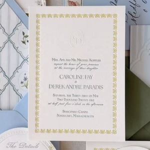 Suite di Inviti Matrimoniali di Lusso in Carta Testurizzata Blu Avorio con Motivi Floreali, con Busta, Nastro e Stampa Personalizzata in Lamina - Product Image 3