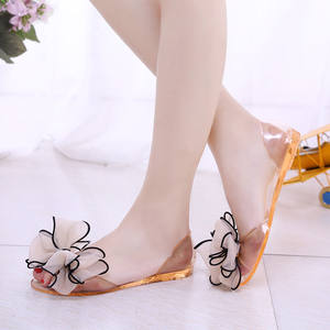 Zapatos de Gelatina para Mujer Baratos, Sandalias Planas Transparentes con Lazo, Sandalias de Cristal con Punta Abierta, Zapatos de Playa Combinables con Todo - Product Image 5