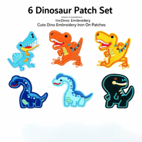 Lot de 6 patchs thermocollants dinosaures pour vêtements, chapeaux, sacs, chaussettes, pour cadeaux DIY, activités commerciales, décoration, uniformes