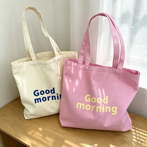 Biodegradable Cotton Canvas <b>Tote</b> <b>Bag</b> with Handle and Custom Logo Letter Pattern Eco-friendly Grocery <b>Tote</b> <b>Bag</b> - Product Image 1