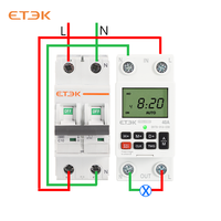Relé Inteligente ETEK de 230V para Riel DIN, 40A, 2P, Programable Semanalmente, Interruptor de Tiempo con Cuenta Regresiva de 7 Días, Interruptor de Batería EKTS316