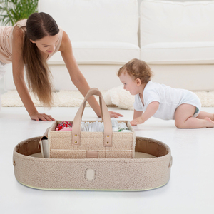 Cesta de pañales de terciopelo de peluche con logotipo de cuero personalizado, cestas de Moisés para bebé - Product Image 6