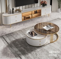 Ensemble de meubles de luxe pour téléviseur + table d'appoint, plateau en pierre, meuble TV avec table basse, ensemble de table de salon moderne