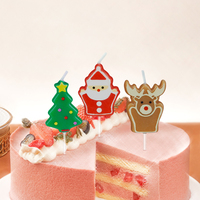 Lot de 3 bougies écologiques non toxiques en forme de Noël (Père Noël, renne, sapin) et décorations de gâteau pour anniversaires et fêtes de fin d'année