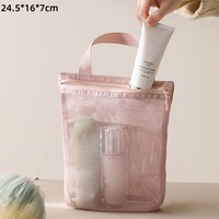 Sac de rangement en maille pour maquillage et articles de toilette, organisateur portable de voyage pour outils de douche et de soin corporel, pochette suspendue pour cosmétiques