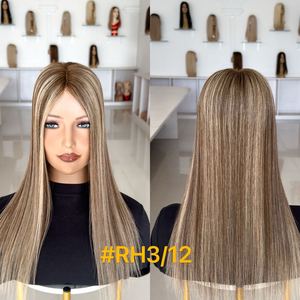 Vente en gros usine : Topper 3x5 mono noué à la main, blond avec mèches, en cheveux humains vierges non traités, postiche confortable pour l'été, pour cheveux clairsemés - Product Image 4