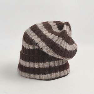 Chapeaux en laine rayés décontractés pour femmes, mode vintage automne-hiver 2024, pour l'extérieur - Product Image 5