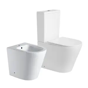 도매 가격 욕실 화이트 컬러 세라믹 위생 용품 라운드 중력 플러싱 두 조각 화장실 세트 비데 wc 세트