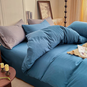 Nouvelle parure <span class=keywords><strong>de</strong></span> lit en coton lavable <span class=keywords><strong>de</strong></span> couleur unie et taie d'oreiller, ensemble <span class=keywords><strong>de</strong></span> quatre pièces - Product Image 3