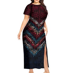 Nuevo vestido de verano de <span class=keywords><strong>arte</strong></span> de la isla del Pacífico personalizado a pedido Vestido de manga corta dividido de moda Polinesia hawaiana - Product Image 1