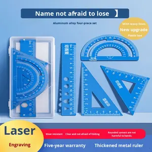 Ensemble de règles en alliage d'aluminium quatre pièces, gravure au laser, 15 cm, 20 cm, règles droites triangulaires, élèves du primaire/du collège - Product Image 5
