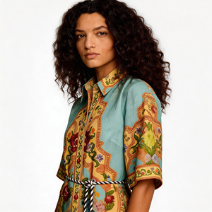 เดรสทรงเอลายดอกไม้ คอวี แขนทรงโคม สไตล์เกาหลี ช่วงเอวเข้ารูป ทรงสวยเพรียว ยาวคลุมเข่า สำหรับฤดูใบไม้ผลิ/ฤดูร้อน สไตล์วัง - Product Image 4