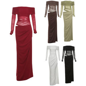 Nuovo Abito Lungo <span class=keywords><strong>da</strong></span> Donna Sexy in Rete Trasparente con Cut-out, Spalle Scoperte, Maniche Lunghe e Dettagli Arricciati, Vestito Aderente per Ospiti di <span class=keywords><strong>Matrimonio</strong></span> e Feste - Product Image 6