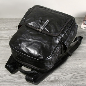 Genuine Leather <b>Backpack</b> <b>Large</b> Capacity Solid Color Business Travel Men's <b>Backpack</b> Breathable Interior Zipper Pocket - Product Image 4