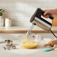 Batteur électrique à 5 vitesses, boîtier en acier inoxydable, puissance de 200 W, bouton d'éjection, batteur plat, fouet en fil, crochet à pâte pour gâteau