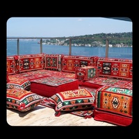 Canapé marocain en forme de U, assise au sol, fait main, avec ottoman, style traditionnel