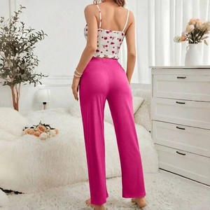 Conjunto de Pijama de Verano <span class=keywords><strong>para</strong></span> Mujer, Cómodo, Informal, <span class=keywords><strong>con</strong></span> <span class=keywords><strong>Tirantes</strong></span>, Transpirable, de Tela, Se Puede <span class=keywords><strong>Usar</strong></span> en Exteriores - Product Image 3