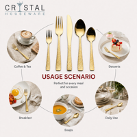 Ensemble de couverts en or pour hôtel et restaurant CRYSTAL, couteau, fourchette, cuillère, personnalisé, 16 pièces, 24 pièces, vente en gros en Chine