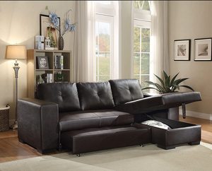Foldable Sectional Sleeper Sofa <b>Bed</b> Custom <b>Single</b> /Double Tufted Faux Vegan Leather Fabric Convertible Couch With <b>Pull</b> <b>Out</b> <b>Bed</b> - Product Image 6