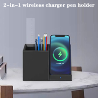 Cargador inalámbrico de escritorio 2 en 1 para teléfono móvil, soporte de carga inalámbrico multifunción, portalápices de cuero, soporte de carga