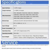 Répartiteur professionnel DP vers DP 1.4 vers 2.0 8K60Hz en métal certifié FCC, gris, moulage privé