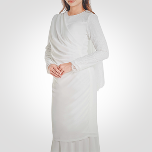 SIPO Eid personnalisé Malaisie dentelle broderie femmes musulmanes robe en mousseline de soie moderne Baju Kurung - Product Image 4