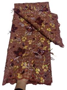 Tissu en dentelle africaine transparente respirante brodée à pois, tricoté uni 100 % polyester pour vêtements, sacs et accessoires pour femmes – Grande Vente - Product Image 1